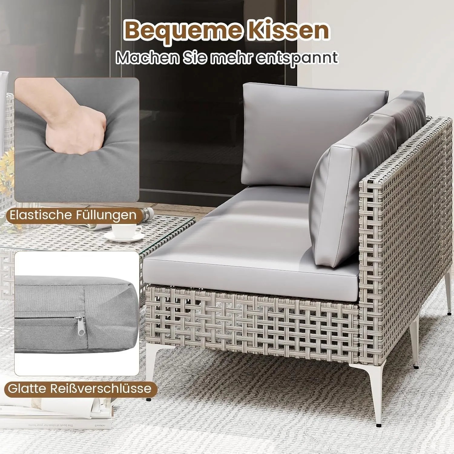 Costway Rattan Gartenmöbel Set Balkonmöbel Set mit Sitz- & Rückenkissen_6