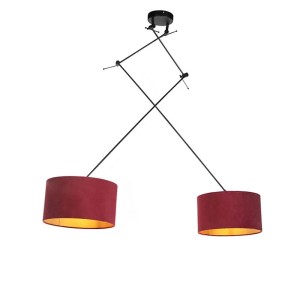 QAZQA Hängelampe mit Veloursschirmen Rot mit Gold 35 cm Blitz II Schwarz