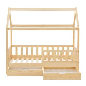 Juskys Kinderbett Marli 90x200 cm Natur mit Bettkasten, Matratze und Lattenrost.