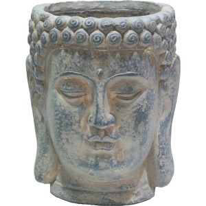 Grauer Pflanztopf Buddha aus Magnesiumoxid, 27x24,3x32,5 cm, dekorativer Übertopf.