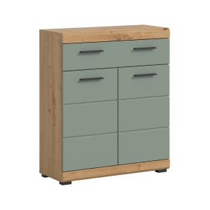 Standschrank (74x88x31cm) in Salbei mit Holzdekor, Bad-Einbauschrank für mehr Stauraum im Bad.