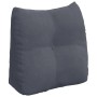 Dunkelgraues Samt-Rückenkissen, ergonomisch geformt mit Knopf. Bietet Rückenunterstützung & Komfort.