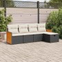 Schwarze 5-tlg. vidaXL Garten-Sofagarnitur aus Poly Rattan mit cremefarbenen Kissen.