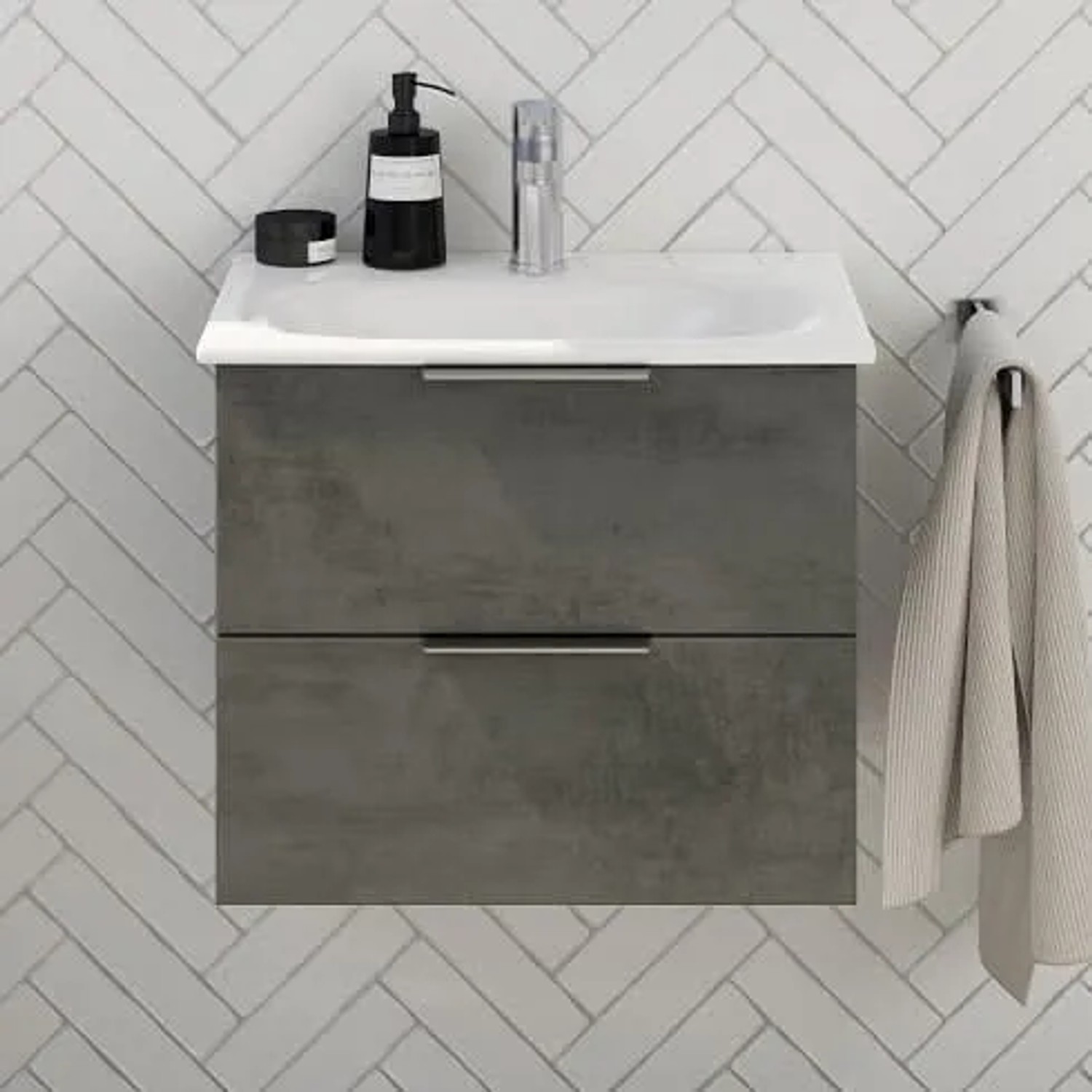 Steinkamp Waschtischunterschrank Living 2.0 Oxid Dunkelgrau mit GROHE Essence Waschtisch 60 cm.