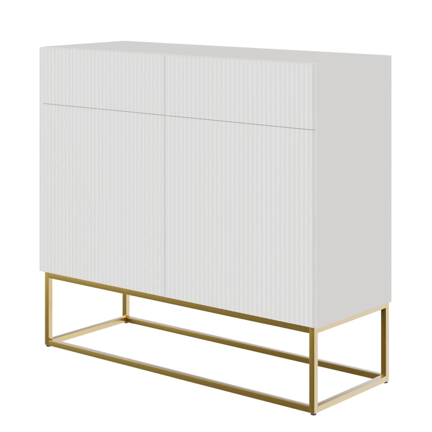 Selsey Sideboard Veldio 100 cm mit 2 Schubladen Weiß mit Goldenen Beinen