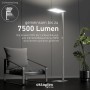 Dimmbare LED Stehlampe Malmö in Silber mit 7500 Lumen für Büro und Arbeitszimmer.