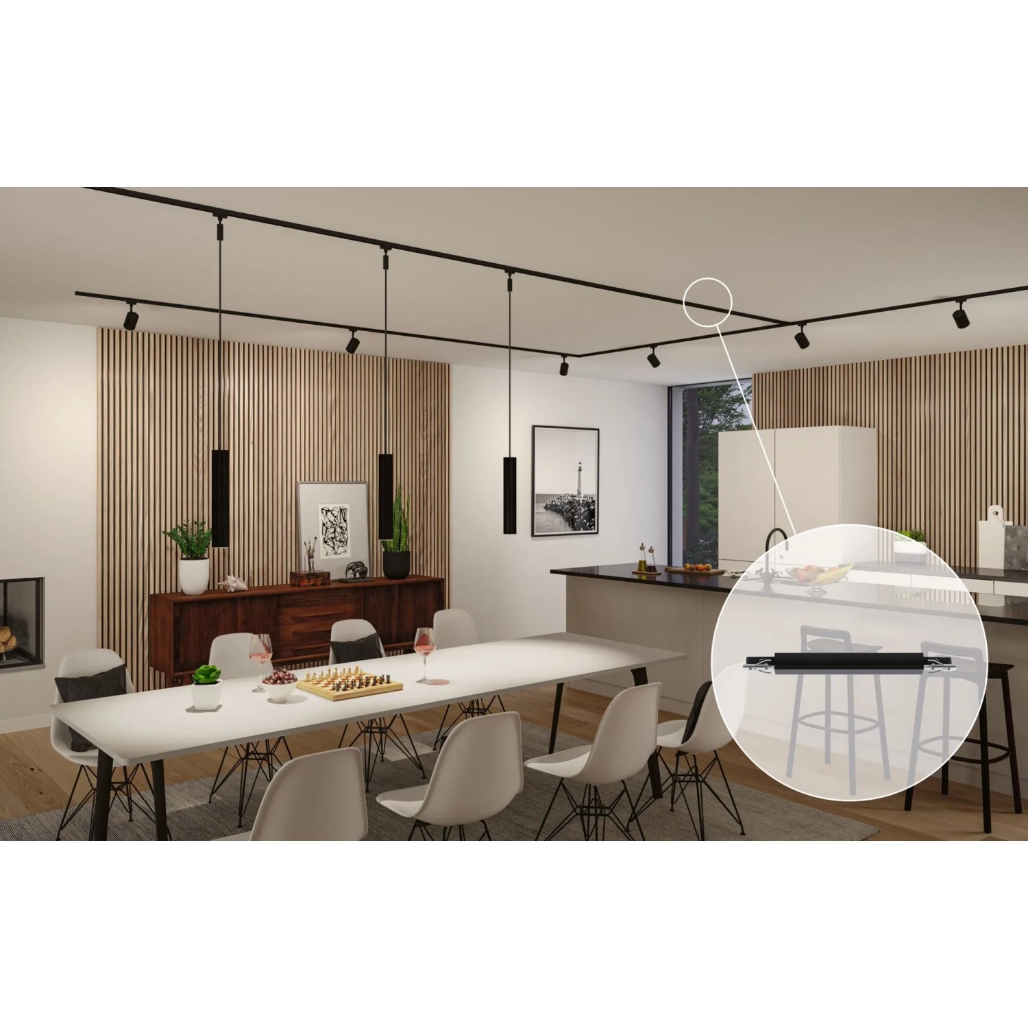 Paulmann URail Schienenadapter Zigbee 3.0, dimmbar, schwarz matt. Nahaufnahme des Adapters im LED-Schienensystem.