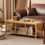 HOMCOM Schuhbank aus hellem Bambus mit offenen Fächern, als Couchtisch in Wohnzimmer-Umgebung genutzt. Perfekt für Flur & Eingang.