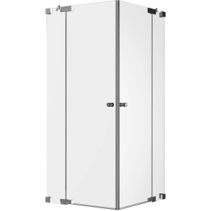 Eckdusche Brava mit zwei Drehtüren und Festteilen, Chromoptik, Sonderanfertigung.