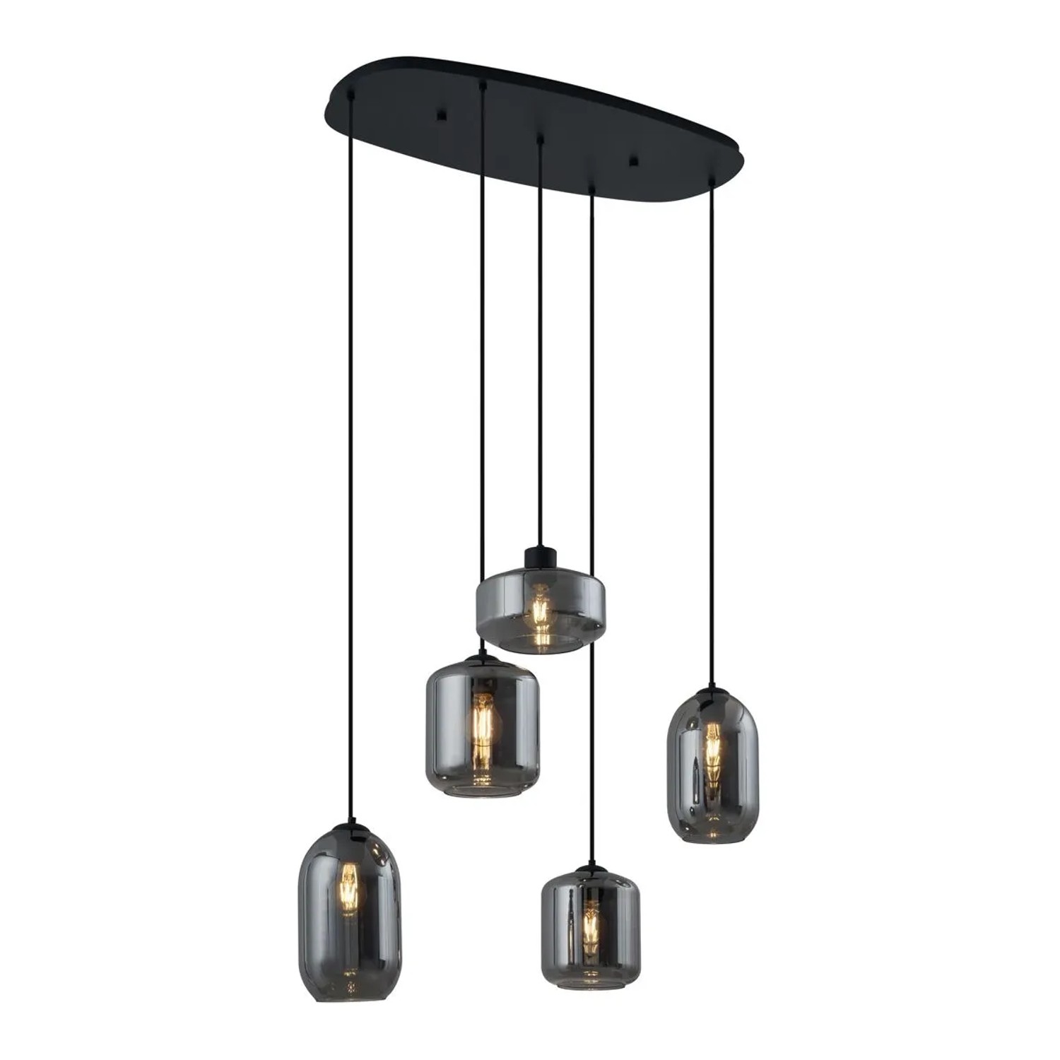 Qazqa Moderne Hängelampe Schwarz Mit Rauchglas 5-flammig Sheena