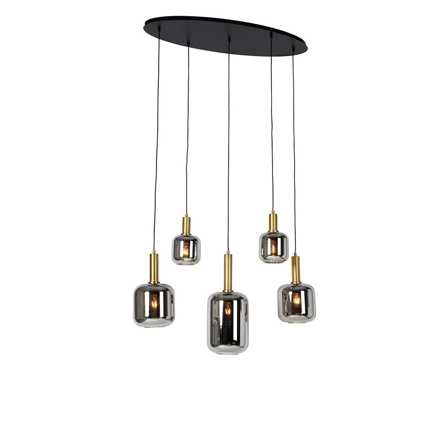 QAZQA Hängelampe Schwarz mit Gold und Rauchglas Oval 5 Flammig   Zuzanna