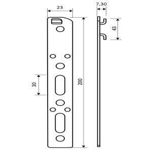 Technische Zeichnung: Quadroform Montageanker für Fenster, Maße und Details zur Montage.