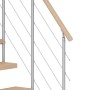 Detailansicht Dolle Mittelholmtreppe Dublin Buche/Perlgrau: Geländer mit Edelstahlstäben und Holzhandlauf.