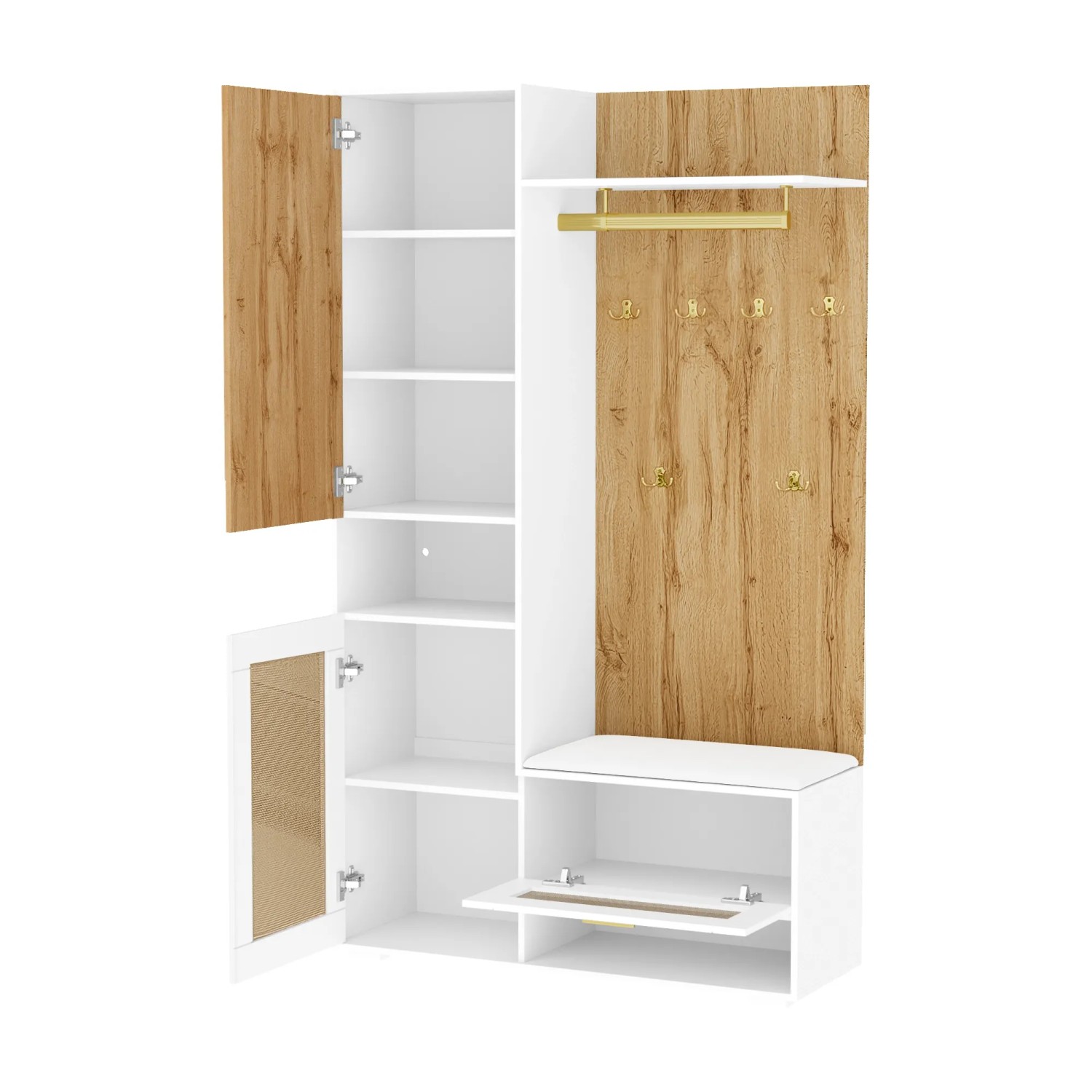okwish Garderoben Set mit Spiegel Schuhschrank Flur 110x38x190cm Natur