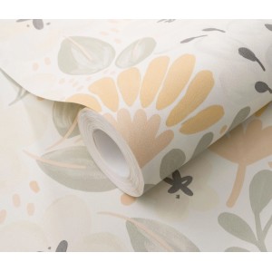 Erismann Vliestapete La Terrasse Jardin Poetique, beige-rosa mit floralem Muster.