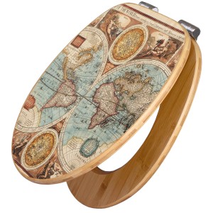 Banjado WC-Sitz aus Bambus mit Weltkarte, Absenkautomatik. Toilettendeckel aus Holz.