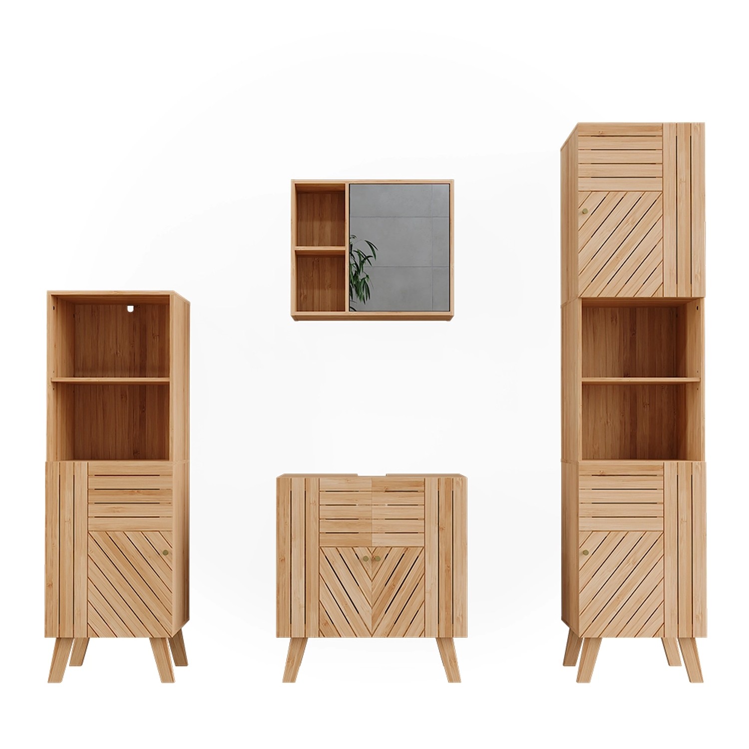 Vicco Badmöbel-Set Lucie Bambus 4 Teile mit Midischrank und Hochschrank günstig online kaufen