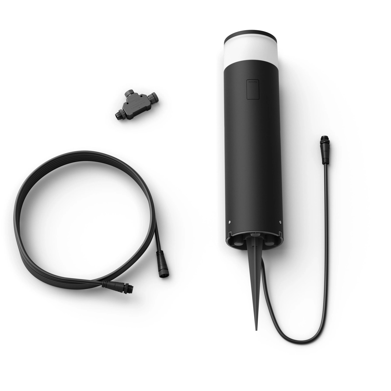 Philips Hue Calla LED-Sockelleuchte Erweiterung für den Garten, schwarz, mit Kabel und Verbinder.