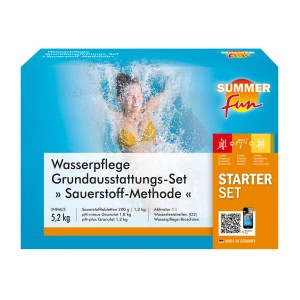 Summerfun Wasserpflegeset Sauerstoff Grundausstattung für Pool, mit Tabletten, Aktivator, pH-Regulierer und Teststreifen.
