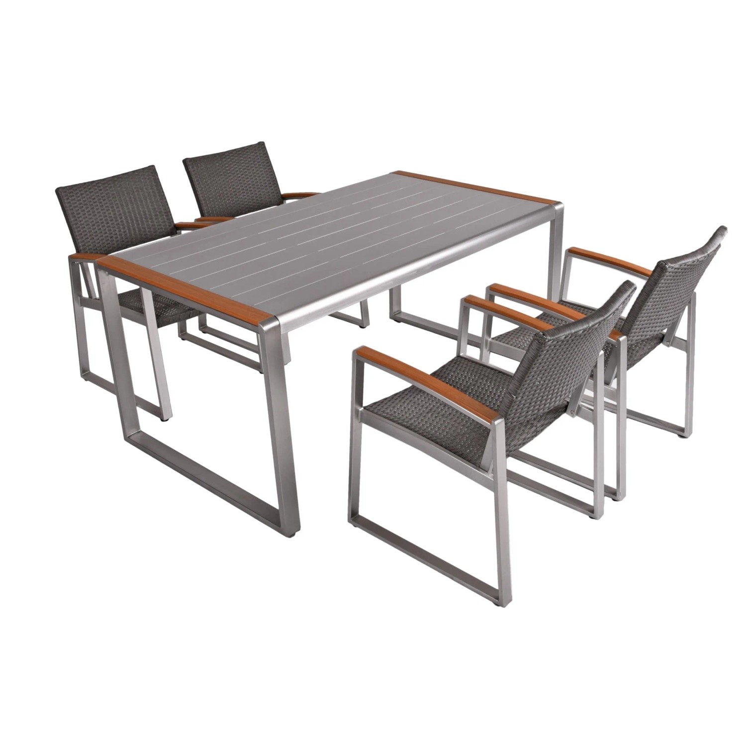 DELUKE Garten-Sitzgruppe ANDY 5-tlg. Kunststoffgeflecht Hellbraun Gartenmöbel-Set Gartengarnitur Garten-Essgruppe Stühle...