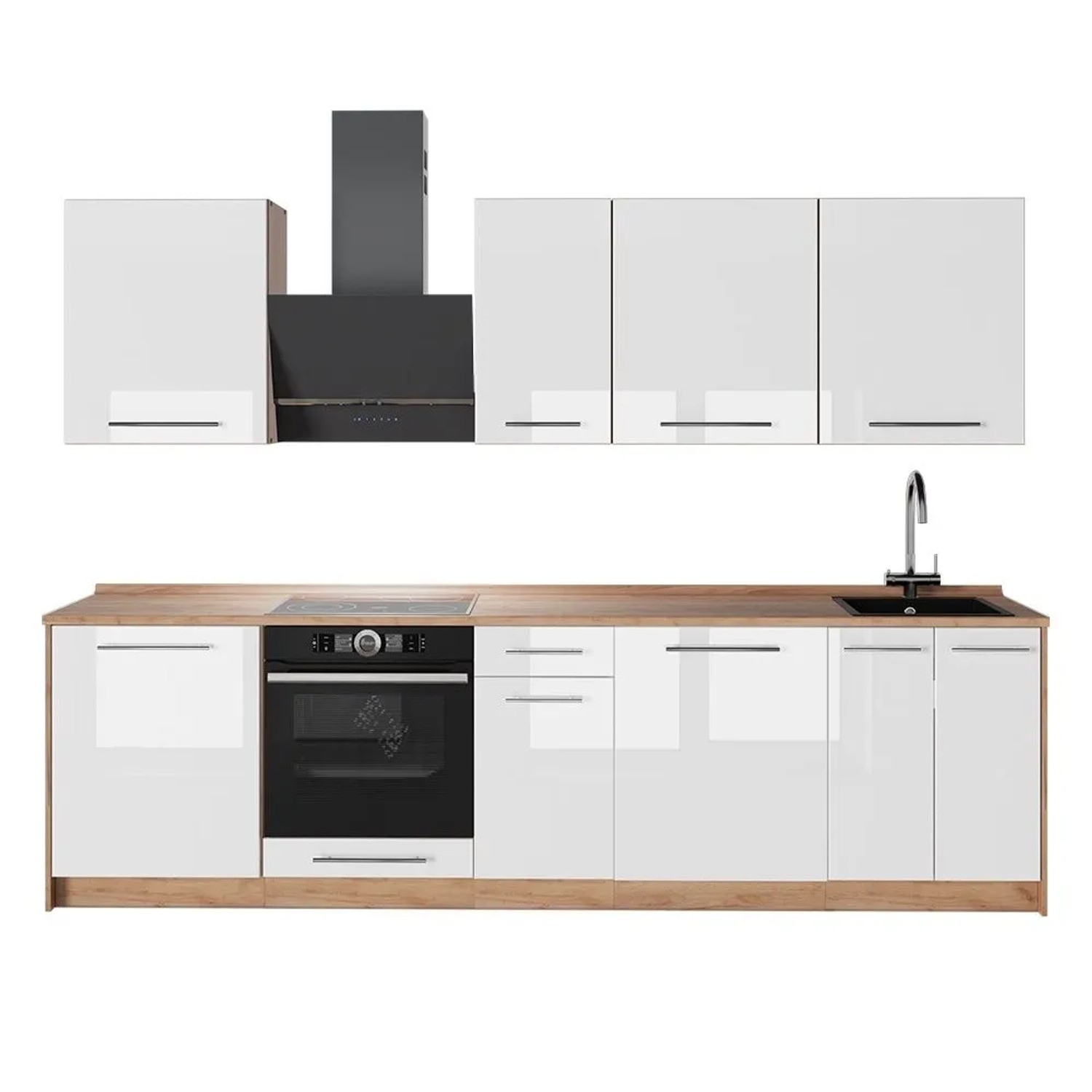 Vicco Küchenzeile Fame-Line Weiß Hochglanz/Goldkraft Eiche 280 x 82 AP Eiche Art Nr 64209