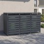 Weka Metall-Mülltonnenbox Gary für 3 Tonnen in Anthrazit vor Hauswand.
