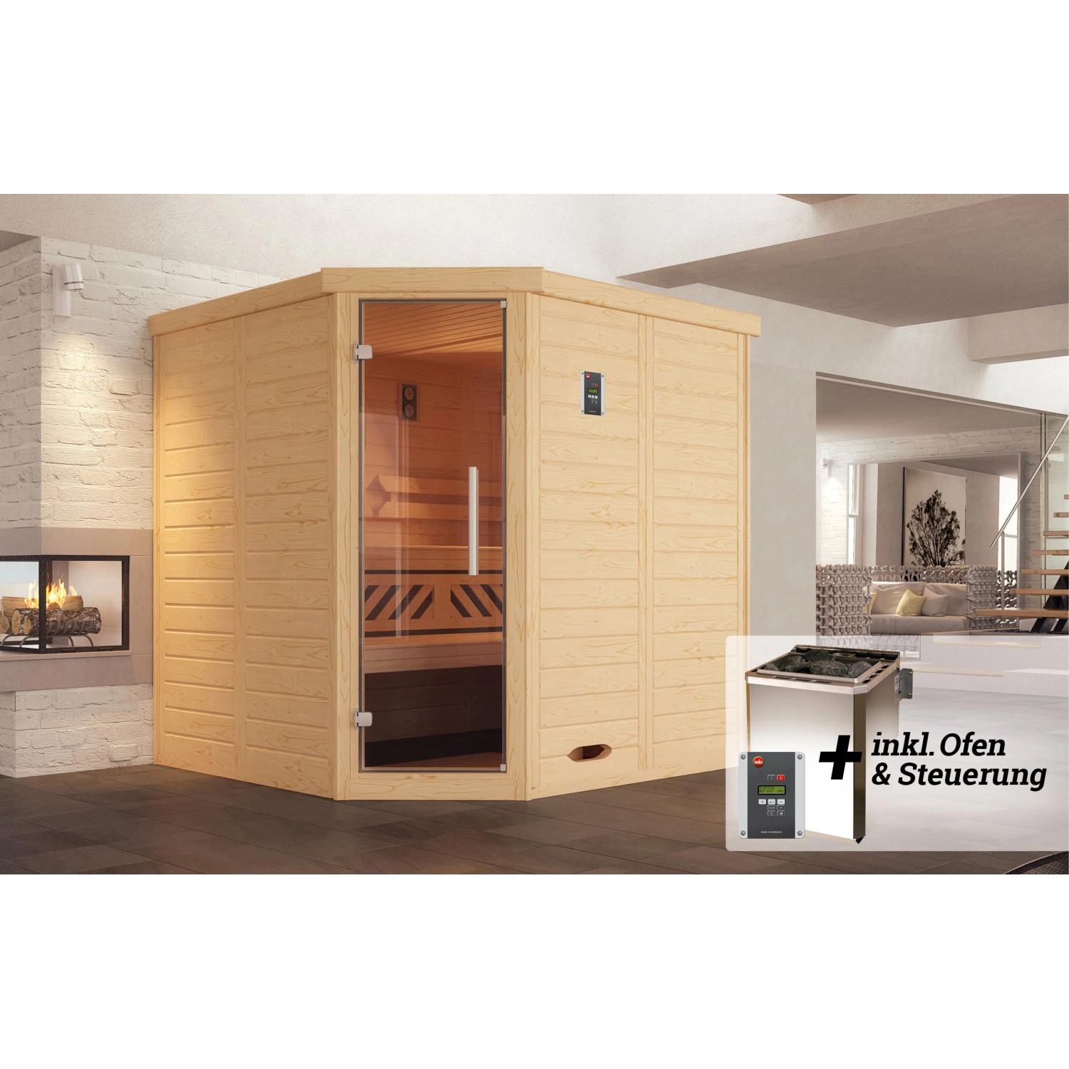 Weka Premium Massivholz-Elementsauna Kemi 1 Sparset 7,5 kW BioS digi. Steue günstig online kaufen