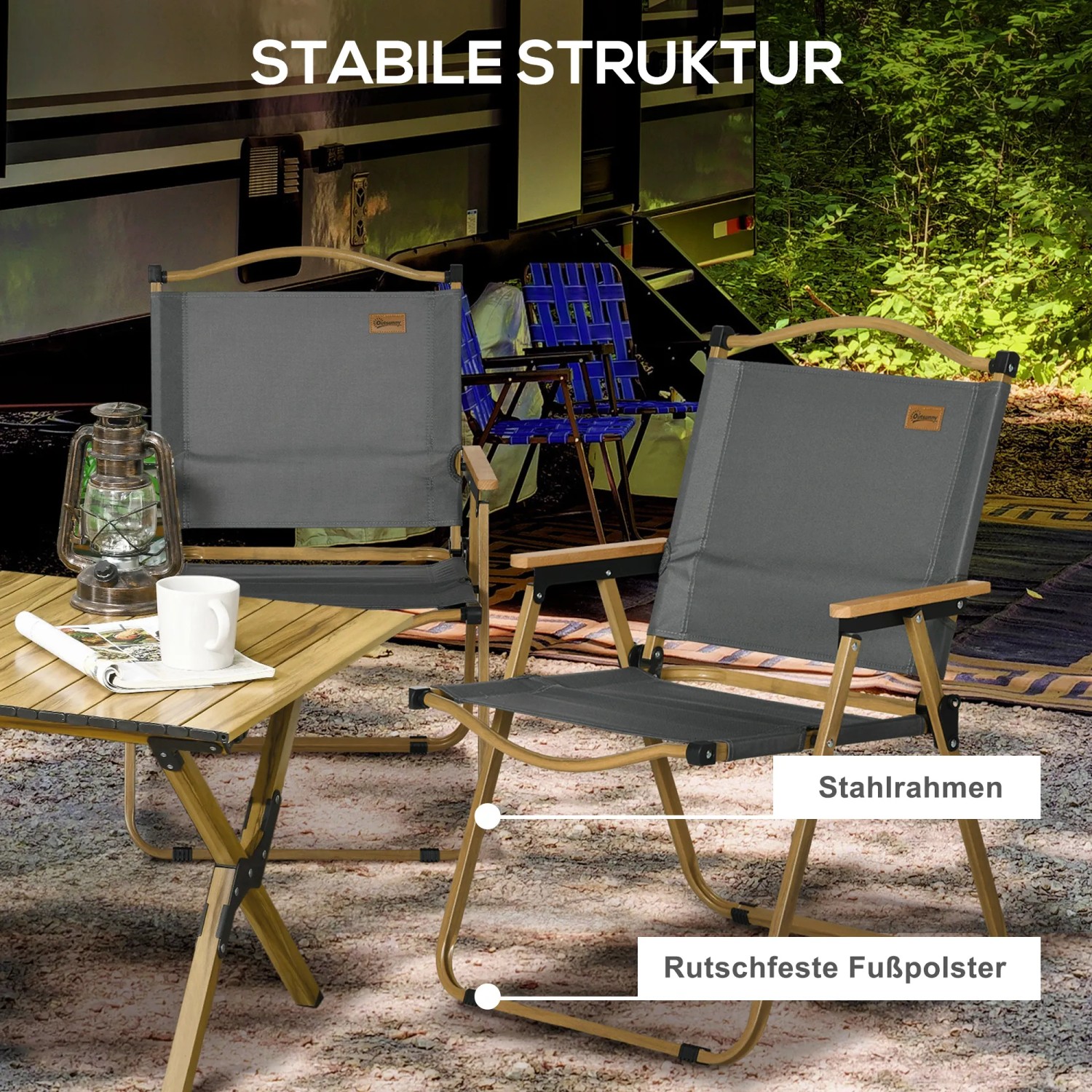 Outsunny Campingstuhl, dunkelgrau, aus Oxfordstoff und Stahl. Klappbarer Outdoor-Stuhl für Camping & Freizeit.