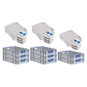 PROREGAL Spar Set: 8 Euroboxen Nextgen Color mit Deckel, 40x60cm, blaue Griffe, glatter Boden.