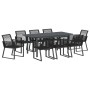 vidaXL Garten Essgruppe, 9-teilig, schwarz, Stahl/Poly Rattan. Gartentisch mit 8 Stühlen.