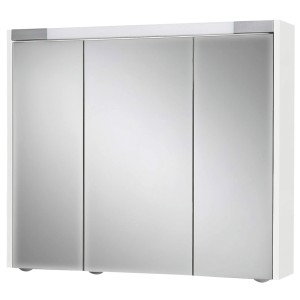 Jokey Spiegelschrank, 80 cm breit, mit drei Spiegeltüren und weißem Rahmen.