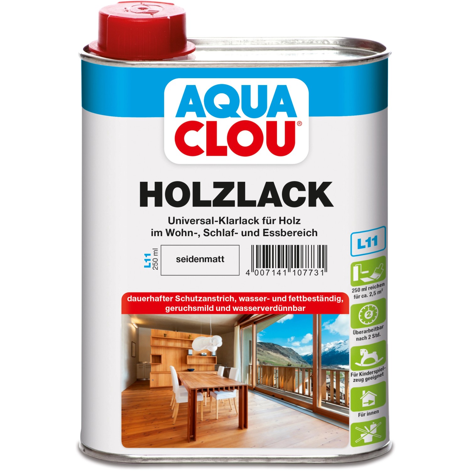 Aqua Clou Holzlack Transparent Seidenmatt 250 ml