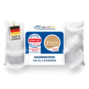 AM Qualitätsmatratzen Premium Daunenkissen 45x70 im 3-Kammer-System Made in Germany & DOWNPASS Zertfiziert