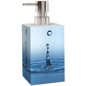 Sanilo Seifenspender Tropfen mit Wasser-Motiv und rostfreier Pumpe.