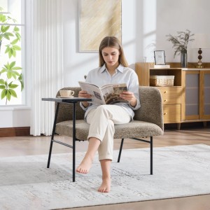 PXloue Stühle Einzelsessel mit Beistelltisch Chenille Sessel mit Seitentaschen für Wohnzimmer Khaki