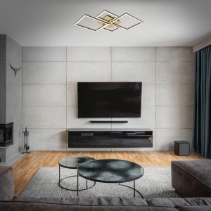 Dimmbare LED-Deckenleuchte Frame in Braun-Gold, schwenkbar. Moderne Wohnraumleuchte.