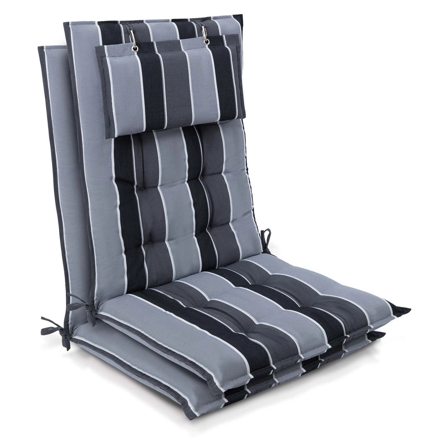 Beautissu 2er Set Sun-HL Hochlehner Auflage 120x50x8cm Anthrazit-Gestreift
