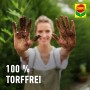 Frau zeigt Hände mit Compo Bio Zitruserde, torffrei. Spezialerde für Zitruspflanzen.