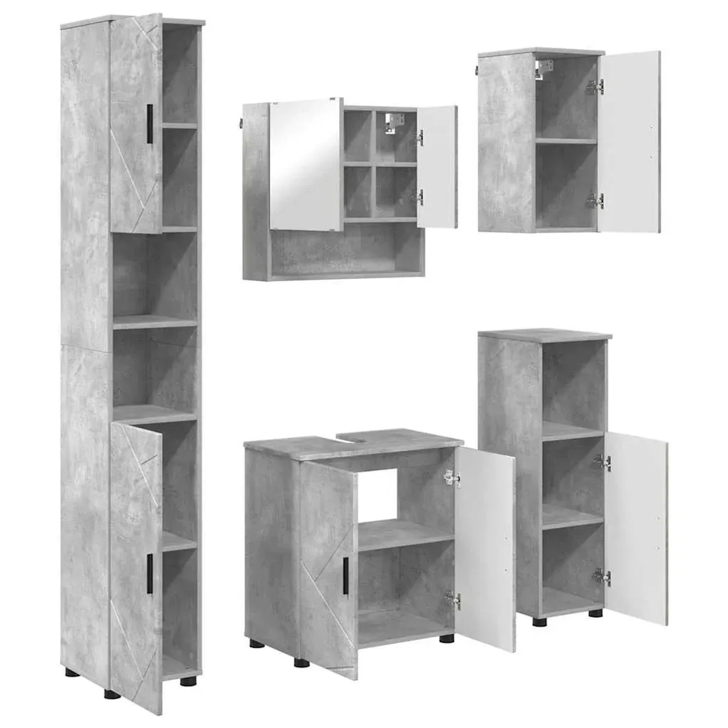 vidaXL Badezimmermöbel-Set 5-Tlg Beton Grau Holzwerkstoff & Metall 3392986