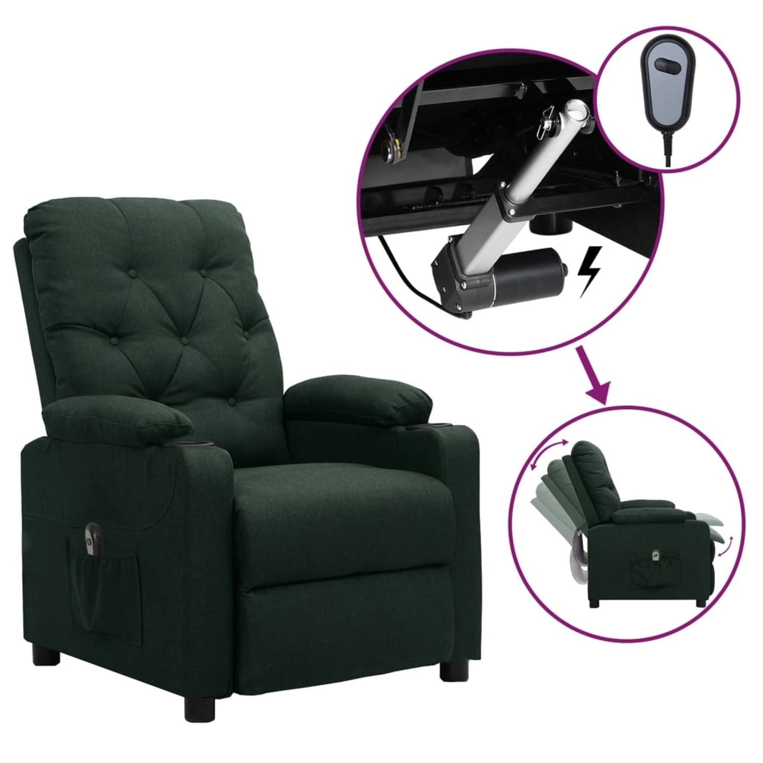 vidaXL Relaxsessel Elektrisch Dunkelgrün Stoff 3098845 günstig online kaufen