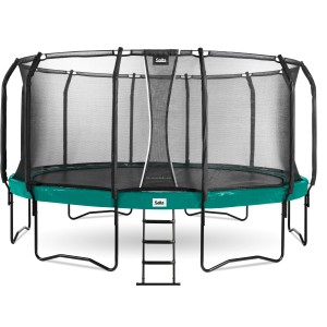 Salta Trampolin First Class, ø 487 cm, grün, mit Sicherheitsnetz und Leiter.