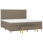 Boxspringbett mit Matratze und Bank in Taupe, Stoffbezug, 200x200 cm.
