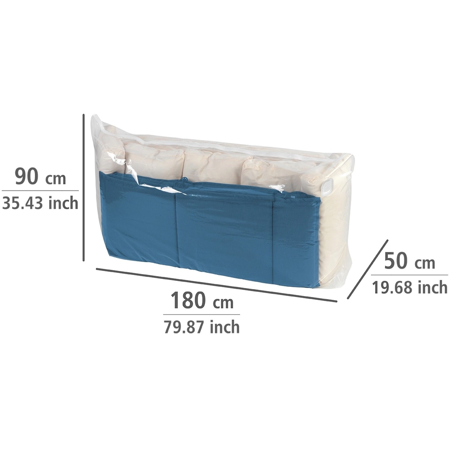 Wenko Vakuumbeutel Jumbo Cube XXL, 180x90x50cm, zur platzsparenden Aufbewahrung von Textilien.