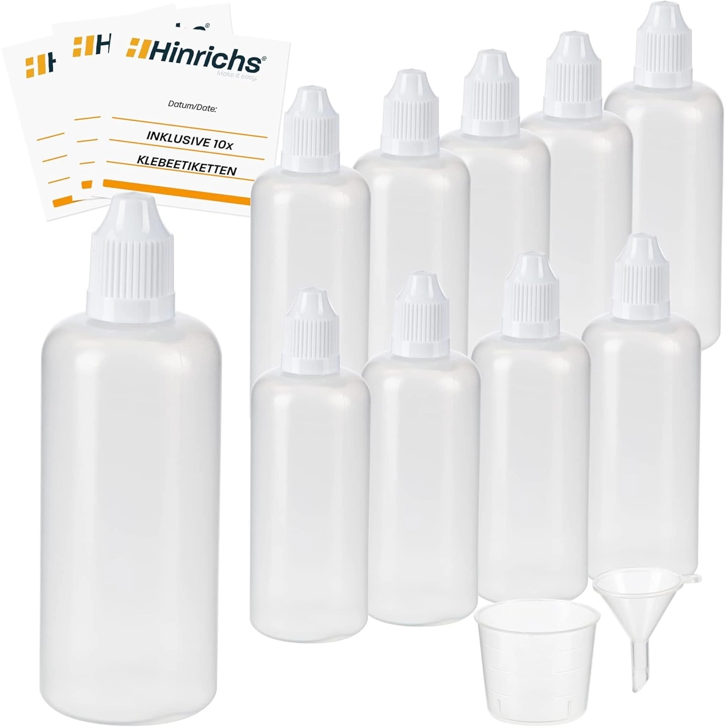 Hinrichs 10 x100 ml Tropfflasche mit Trichter Messbecher 10 Etiketten Weiß günstig online kaufen
