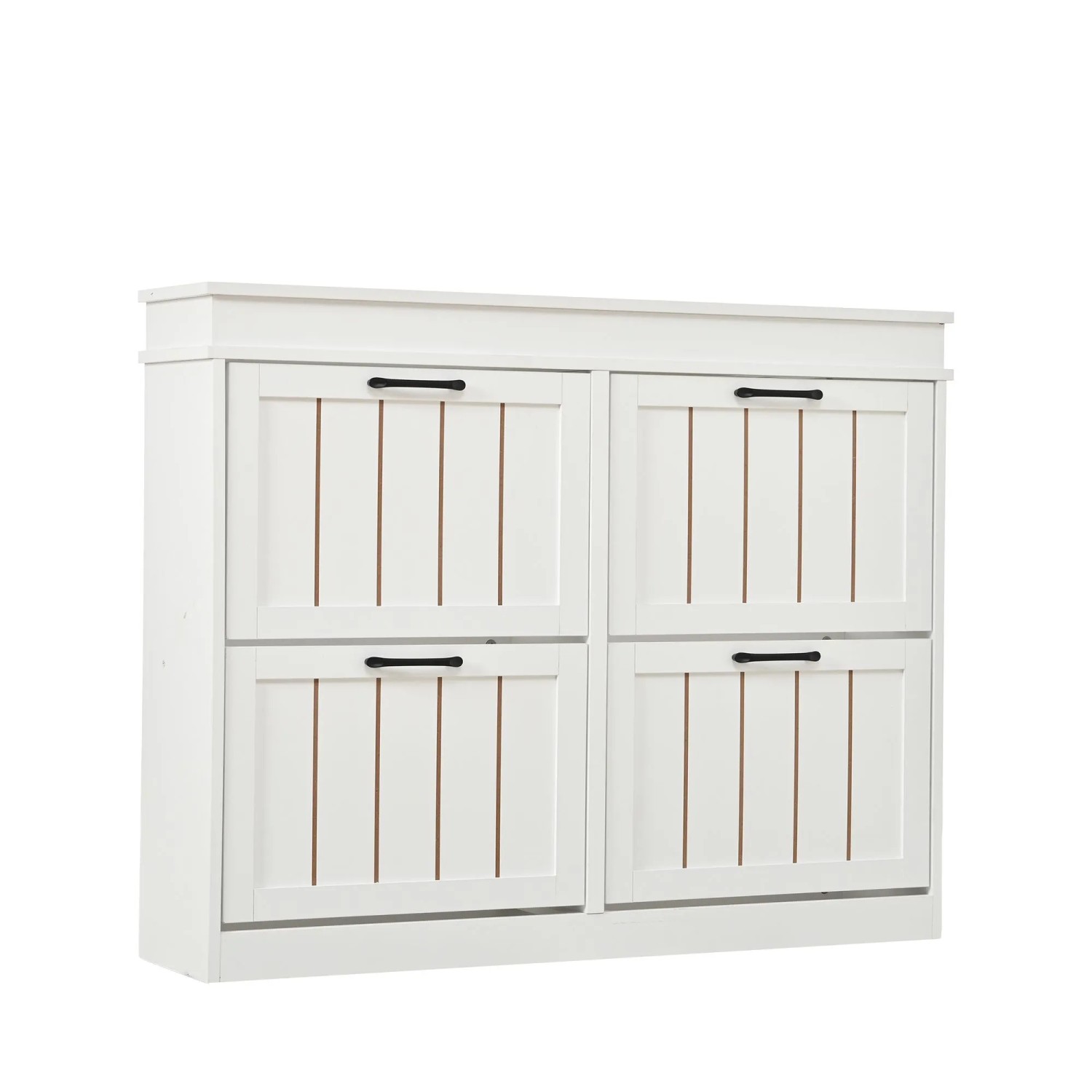 Merax Schuhschrank 105x24x83 cm Weiß 4 Kipptüren Stauraum