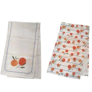 Boltze Tischläufer Fruits, 2 Designs: Beige mit Orangen und Streifen, 40x140cm.