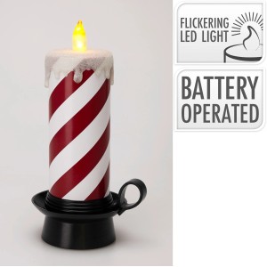 LED Candy Kerze mit rot-weißen Streifen und warmweißem Flackereffekt für stimmungsvolle Weihnachtsdeko.