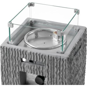 Tepro Gas Feuerstelle Brighton, eckig, grau, mit Glasaufsatz und Lavasteinen.