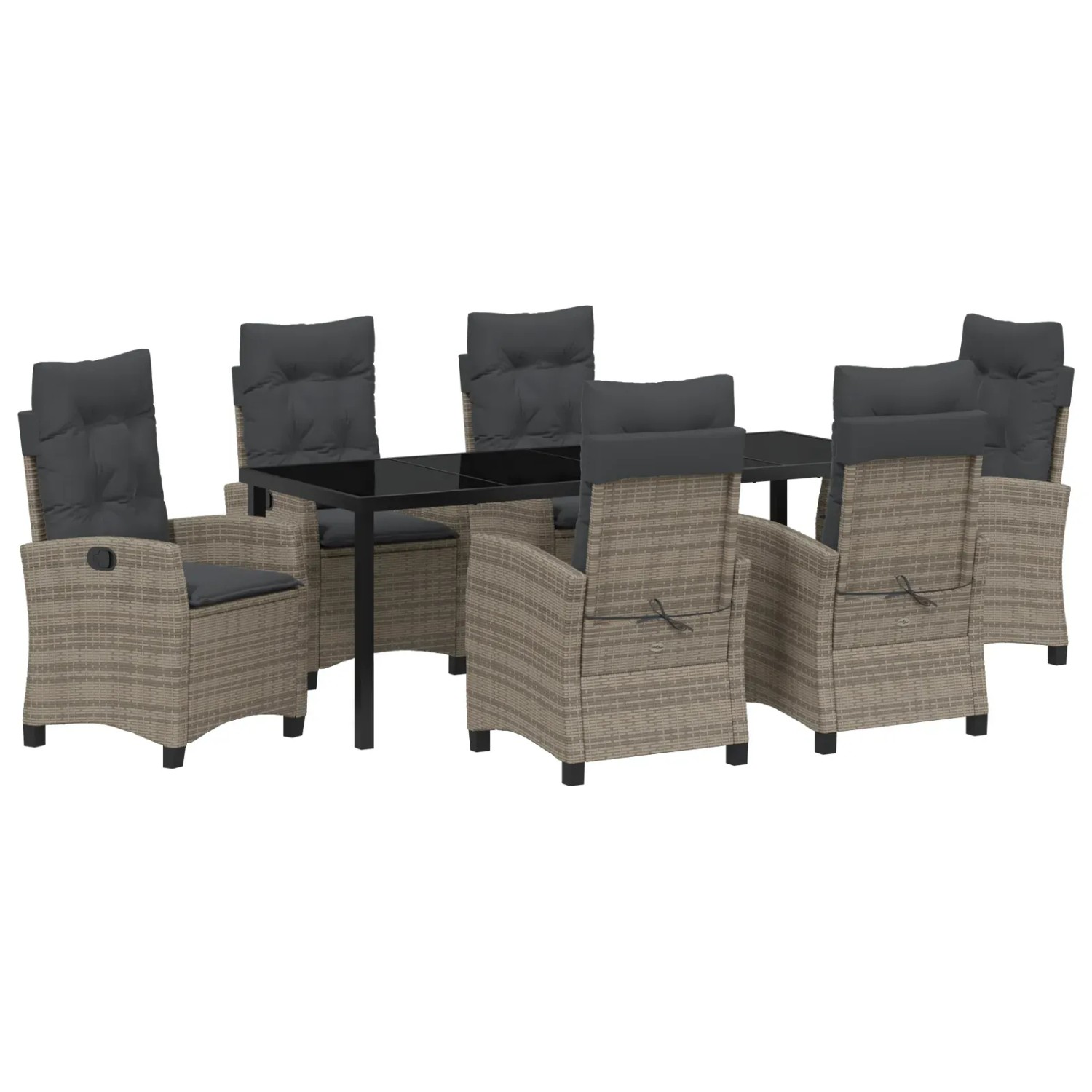 vidaXL 7-Teiliges Garten-Esszimmer Set mit Kissen Grau Poly Rattan 3380391