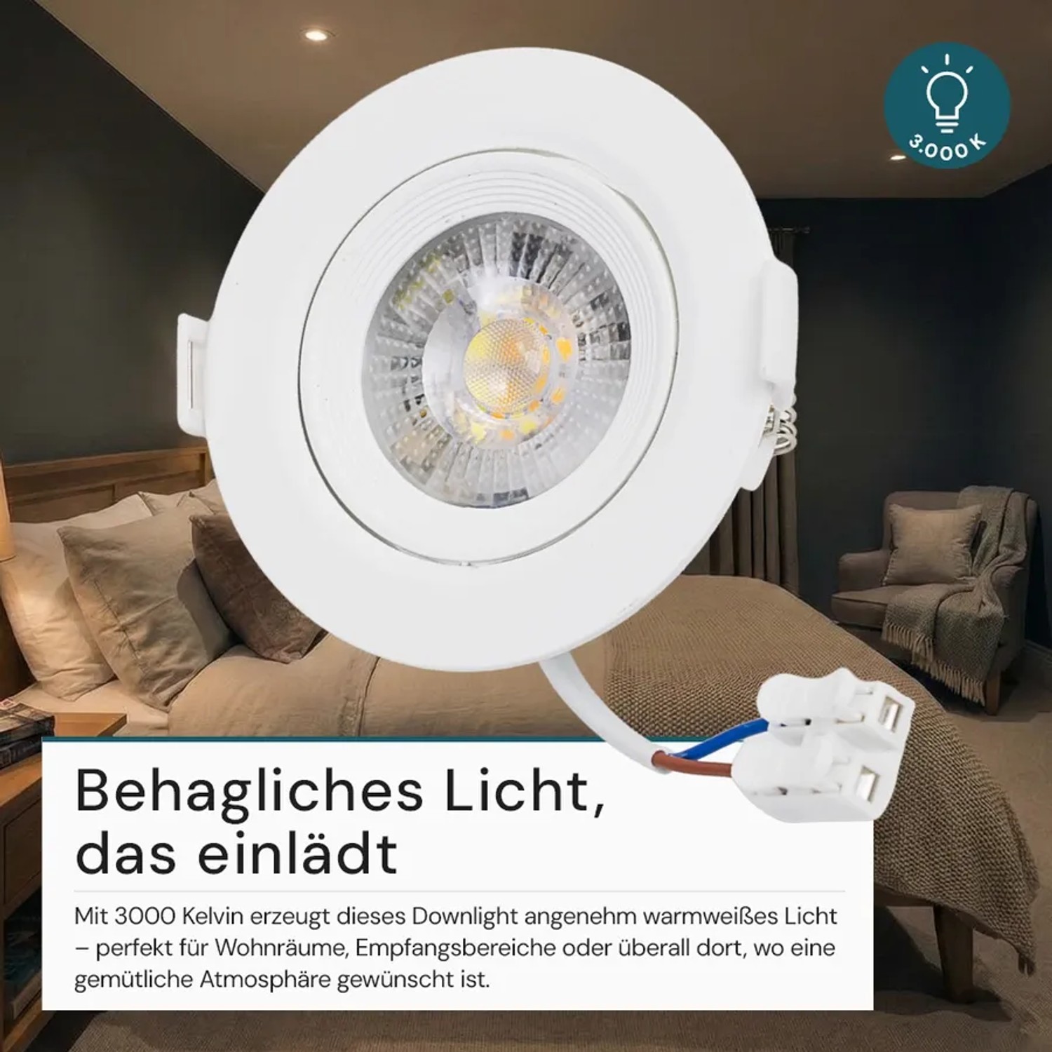 6er Set LUXULA LED Einbauspot, schwenkbar, 5W, warmweiß (3000K), weiß. Downlight für stimmungsvolle Beleuchtung.